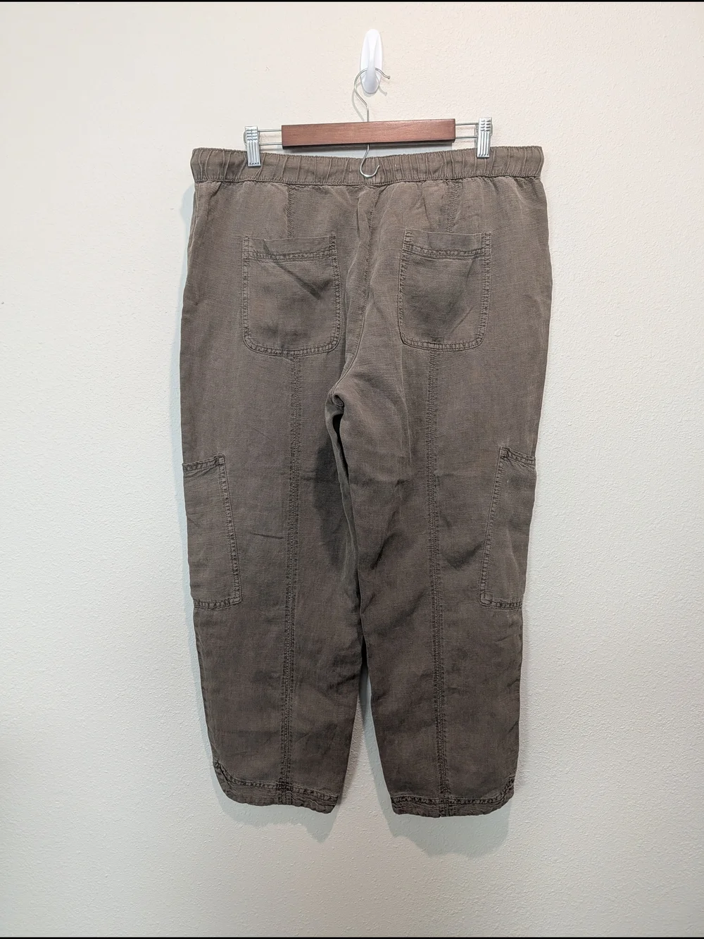 C&C California Linen Pants Draw String Elastic Waist Size XL Green Khaki Beach - Picture 2 of 8